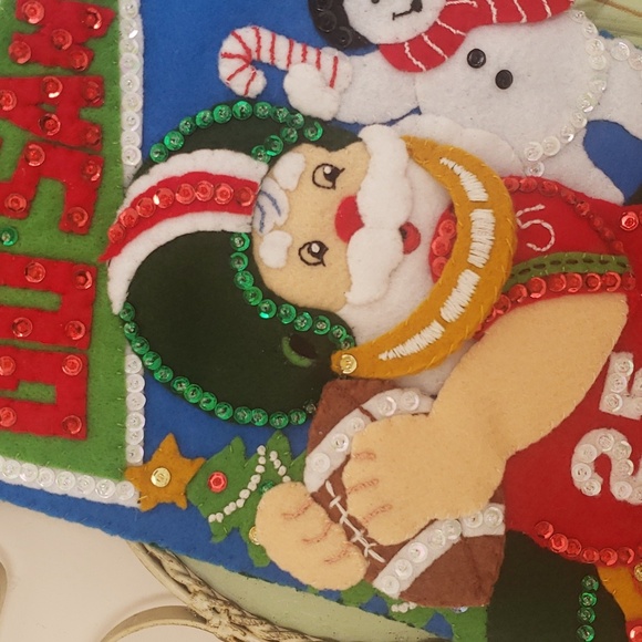 Bucilla Football Santa Christmas Stocking Completed - Picture 3 of 8
